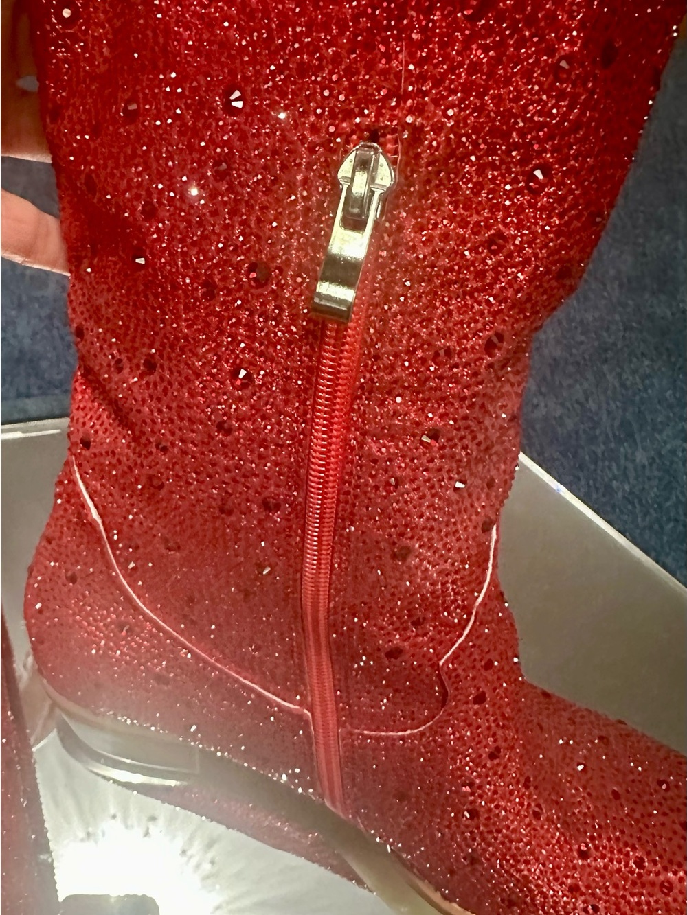 Women's Red Embellished Mid-Calf Heeled Boots. Rhinestone - Picture 6 of 9